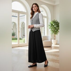 Black Velvet Skirt Liz Claiborne Velour Midi Maxi Skirt Women's Large Pull On